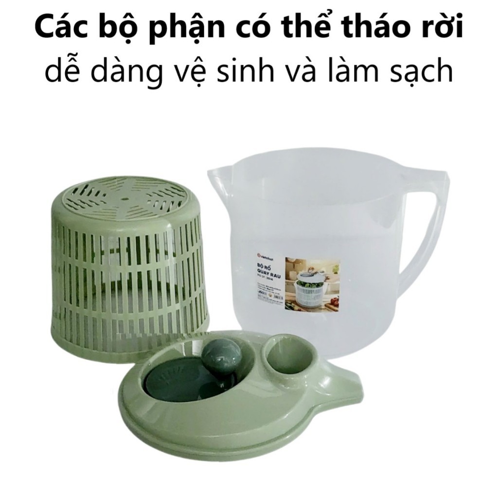 Rổ Quay Rau Ráo Nước 2 Lớp (3516)  - Quay Vắt Làm Ráo Nước Các Loại Rau Củ Quả, Sản Phẩm Dễ Sử Dụng,AMIZIN