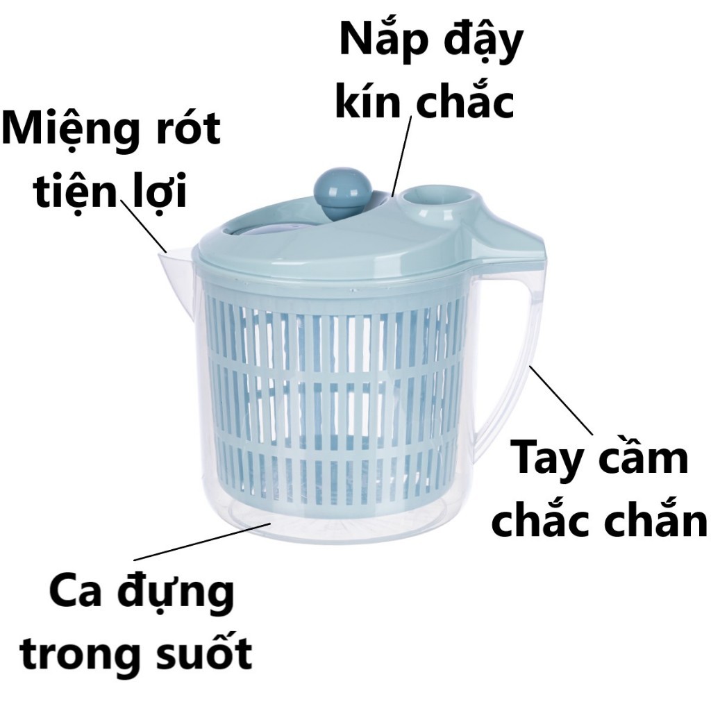 Rổ Quay Rau Ráo Nước 2 Lớp (3516)  - Quay Vắt Làm Ráo Nước Các Loại Rau Củ Quả, Sản Phẩm Dễ Sử Dụng,AMIZIN