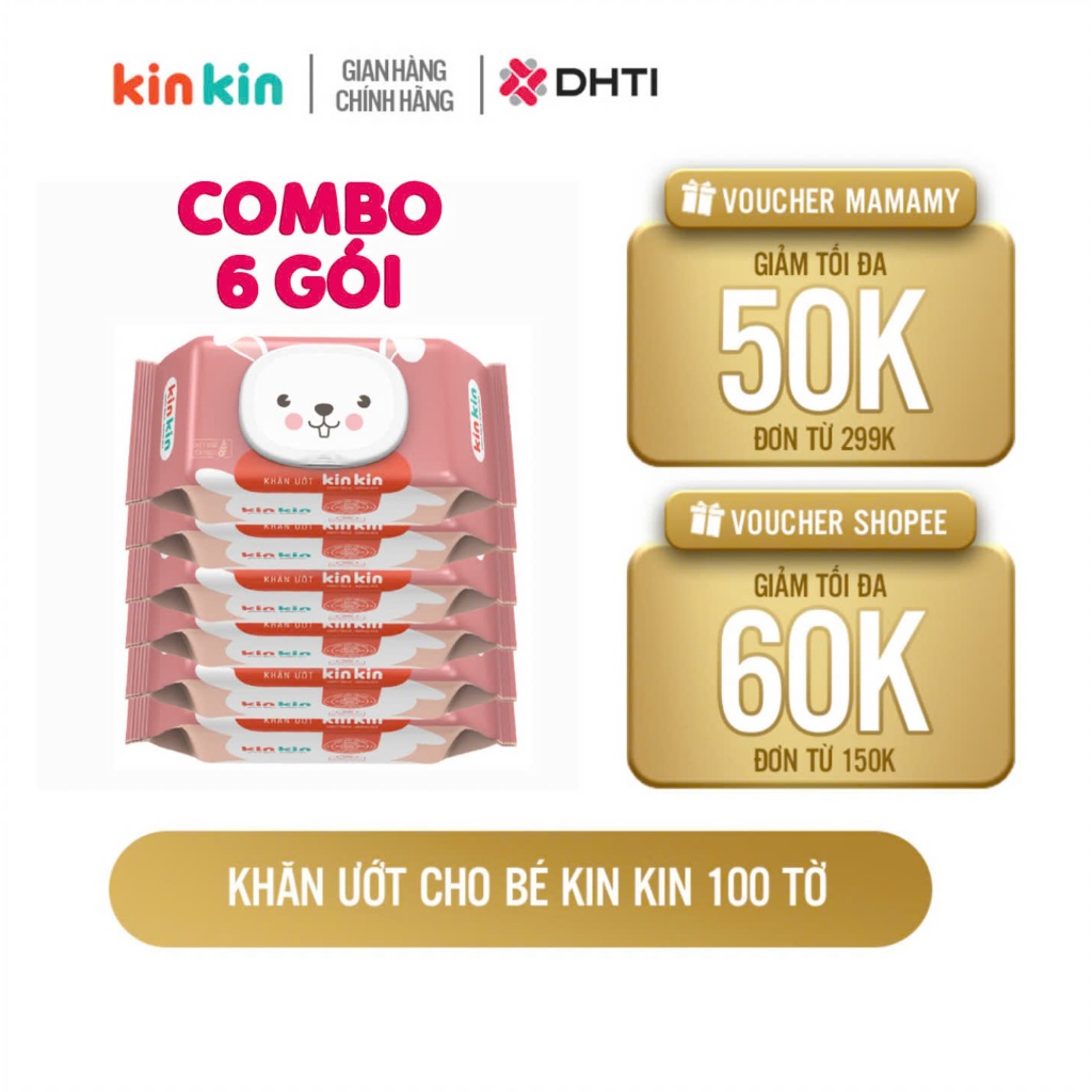 Ảnh Khăn ướt trẻ em Kin Kin combo 6 gói 100 tờ, tiết kiệm cho mẹ - an toàn cho bé 2