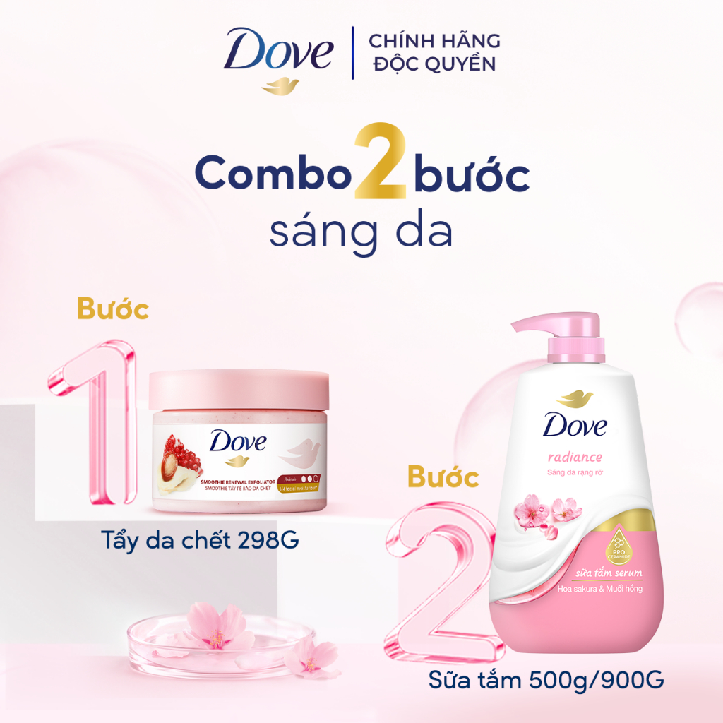 Ảnh Combo Sữa tắm Dưỡng thể Dove 500g Da Mịn Hương Hoa 500g + Tẩy Da Chết Dưỡng Ẩm Dove Hương Hoa Anh Đào/ Lựu Đỏ 298g 2