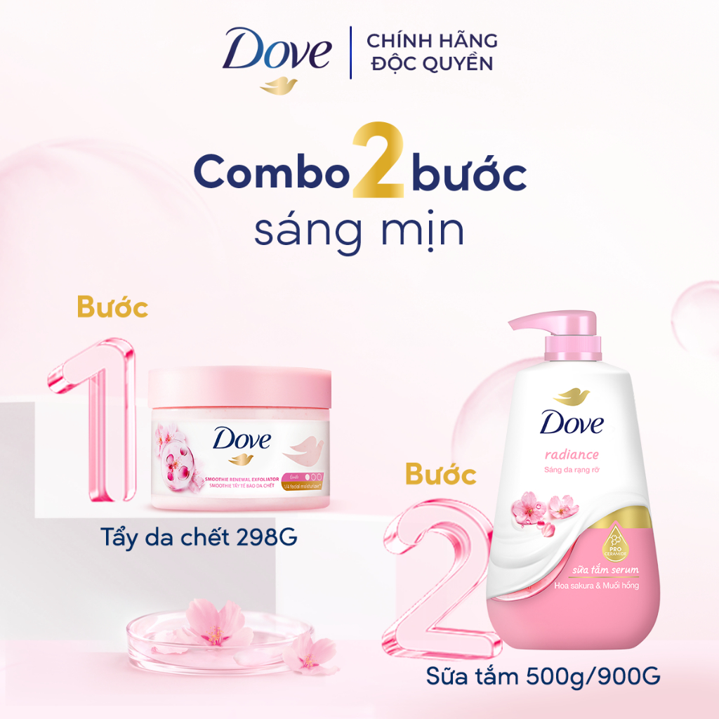 Ảnh Combo Sữa tắm Dưỡng thể Dove 500g Da Mịn Hương Hoa 500g + Tẩy Da Chết Dưỡng Ẩm Dove Hương Hoa Anh Đào/ Lựu Đỏ 298g 3
