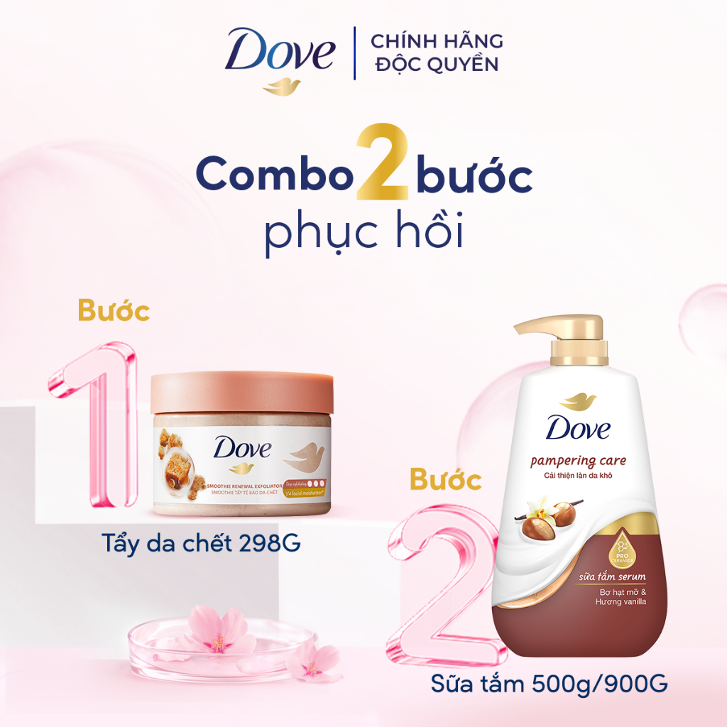 Ảnh Combo Sữa tắm Dưỡng thể Dove 500g Da Mịn Hương Hoa 500g + Tẩy Da Chết Dưỡng Ẩm Dove Hương Hoa Anh Đào/ Lựu Đỏ 298g 4