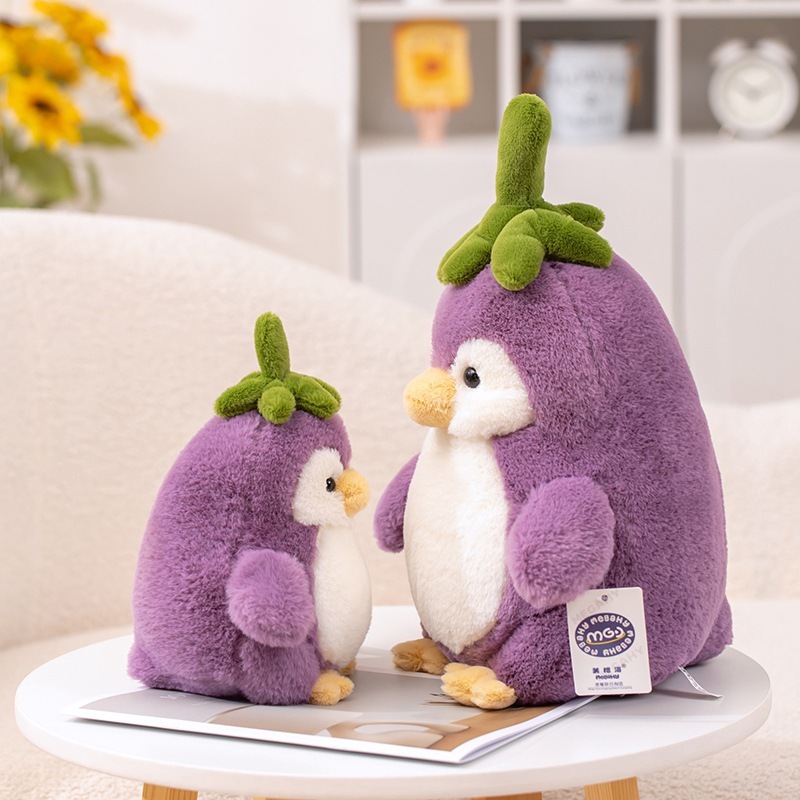 Gấu bông chim cánh cụt cà tím dễ thương, Thú nhồi bông chim cánh cục cosplay cà tím món quà tặng đáng yêu cho bé
