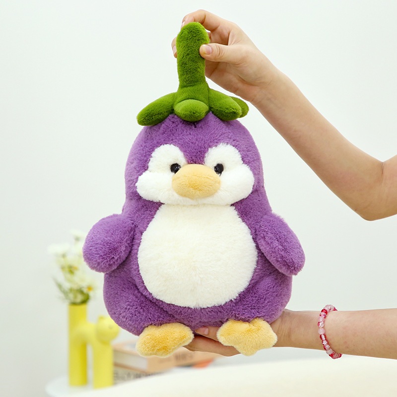 Gấu bông chim cánh cụt cà tím dễ thương, thú nhồi bông chim cánh cục cosplay cà tím chất liệu lông thỏ