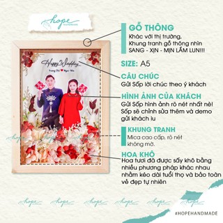 Set hộp quà khung ảnh hoa khô handmade tặng bạn cô dâu chú rể dịp đám cưới, mẫu pastel đỏ