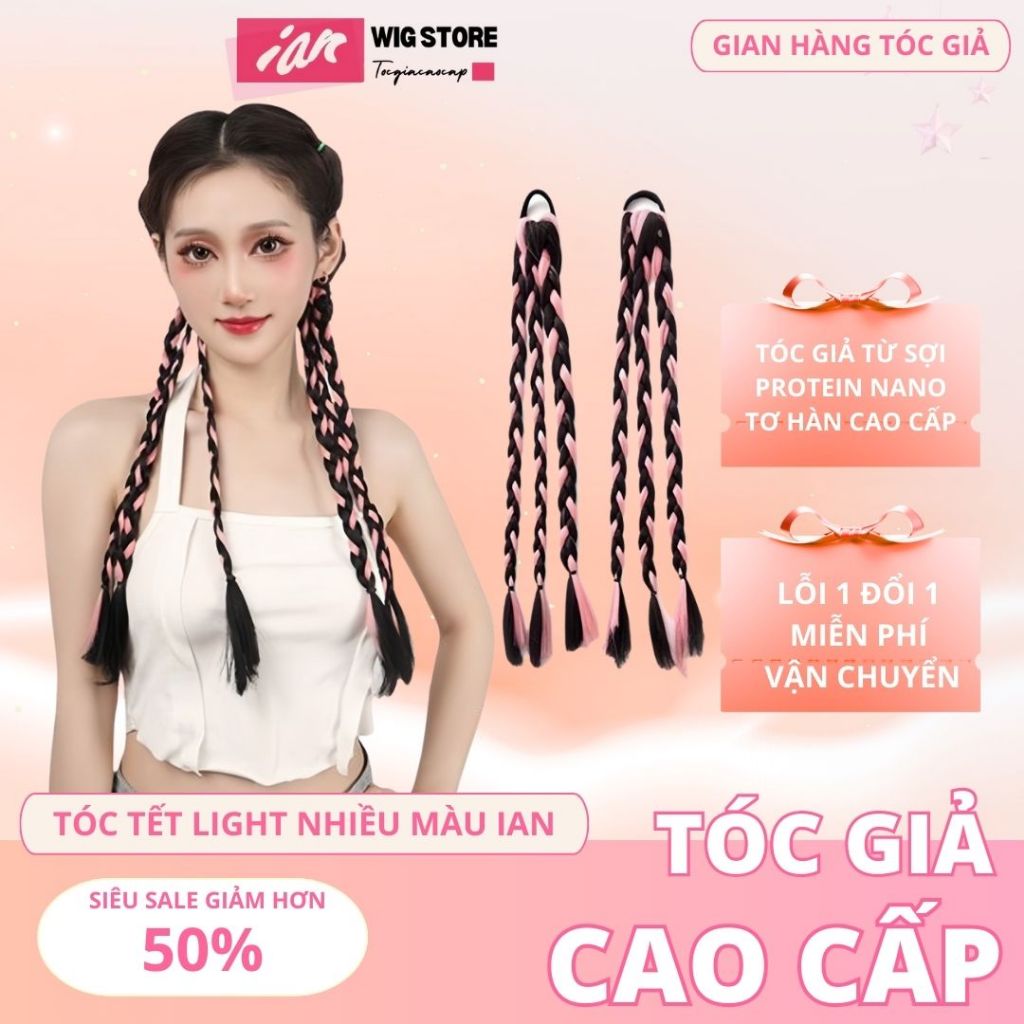 Giá 2 bên, Tóc Giả Thắt Bím Dây Buộc Tóc Tết Cá Tính kèm Light