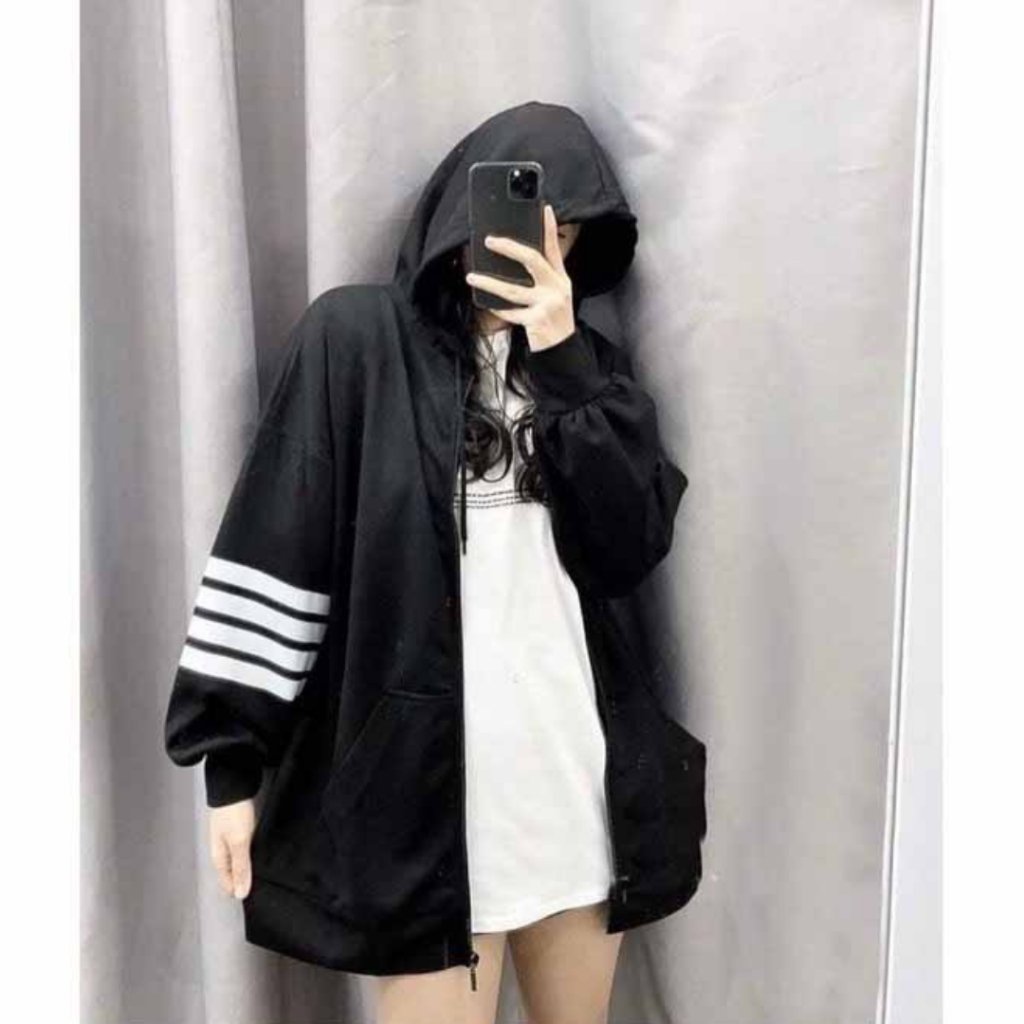 Áo hoodie viền tay Nam Nữ bomber khóa kéo chất nỉ in chữ Thom kẻ 2 tay chuẩn Hàn Quốc - K1