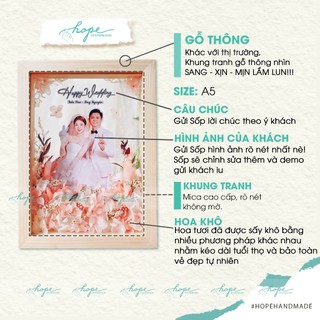 Set hộp quà khung ảnh hoa khô handmade tặng bạn cô dâu chú rể dịp đám cưới, màu hồng pastel