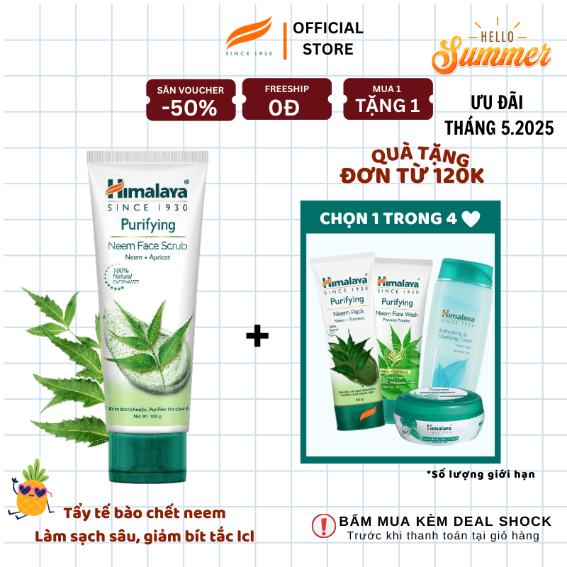Ảnh Tẩy tế bào chết chiết xuất lá neem và nghệ ngừa mụm, sáng mịn da Himalaya Purifying Neem Scrub 100ml 1