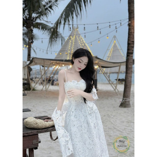 Váy ren xoè 2 dây kèm khăn tiểu thư xinh xỉu 💯💝đi CHƠI, đi LÀM sang chảnh, xinh XINH đẹp tuyệt vời !!😘
