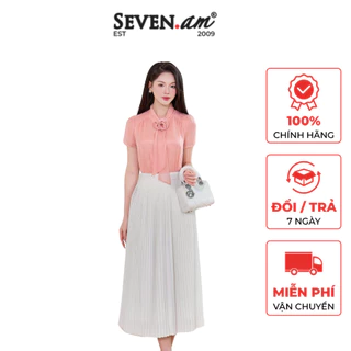 Áo kiểu dáng suông cổ nơ phối hoa thời trang nữ Seven.AM H103205D