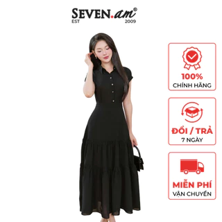 Đầm sơ mi dáng dài xước đũi thời trang nữ Seven.AM H603253D