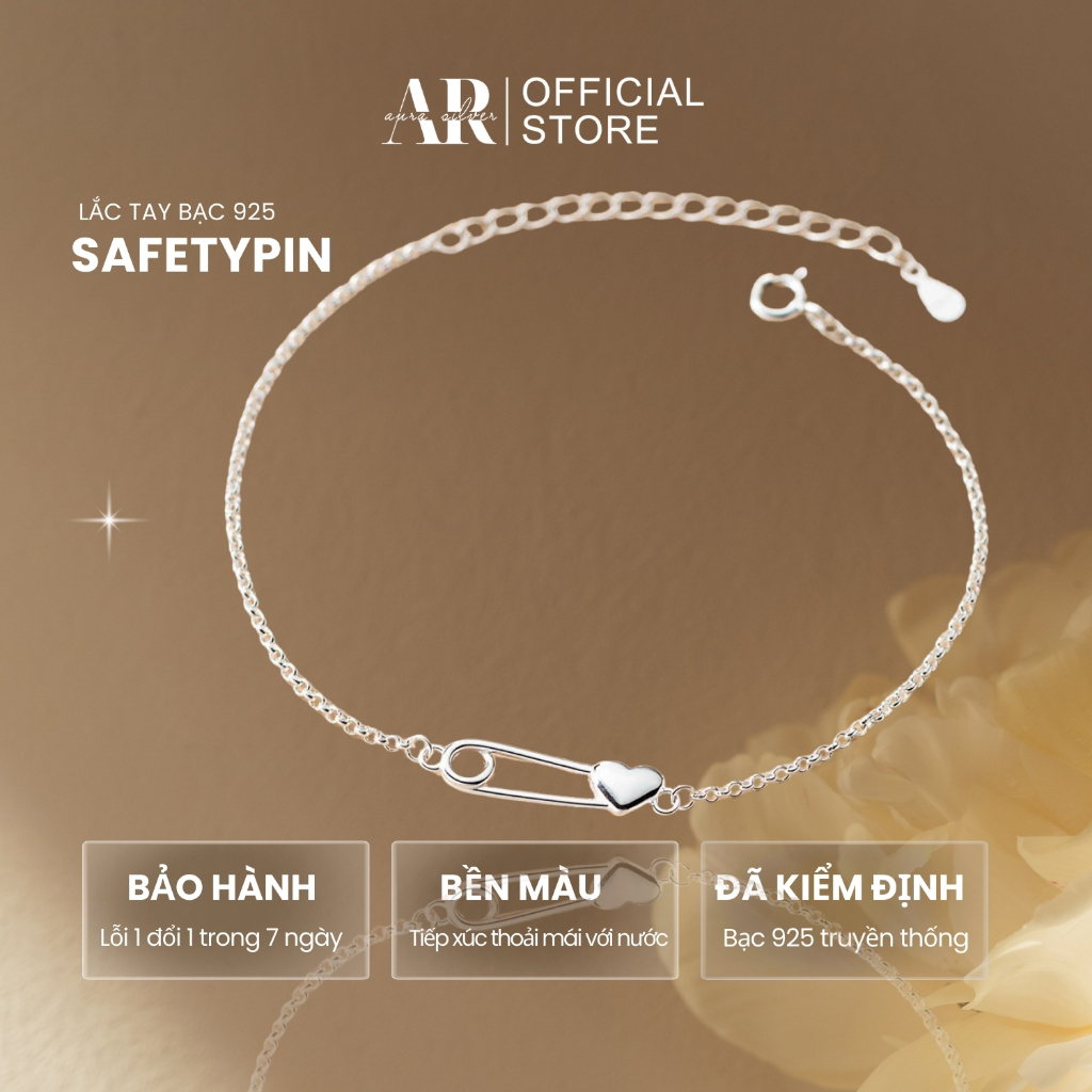Lắc tay bạc nữ 925 SAFETY PIN vòng tay trái tim dễ thương-AURA SILVER ...