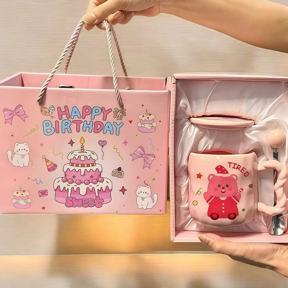 Quà tặng cốc sứ Ly sứ có nắp hình ''Loppy'' 420ml thích hợp làm quà tặng đi kèm có muỗng chất lượng cao cấp