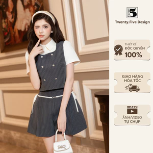 Set áo lấp lánh đính cúc phối giả sơ mi kèm quần short nữ trẻ trung xinh xắn TwentyFive Design SAVH18