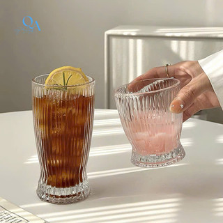 Cốc Thủy Tinh Vân Sọc Kiểu Dáng Thắt Eo Đuôi Cá | Ly Thủy Tinh Phong Cách Hàn Quốc Dễ Thương