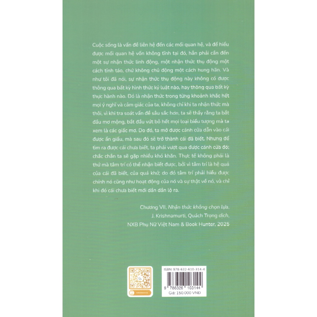 Sách J. Krishnamurti - Nhận thức không chọn lựa - Vượt qua rào cản ý nghĩa và ngôn từ