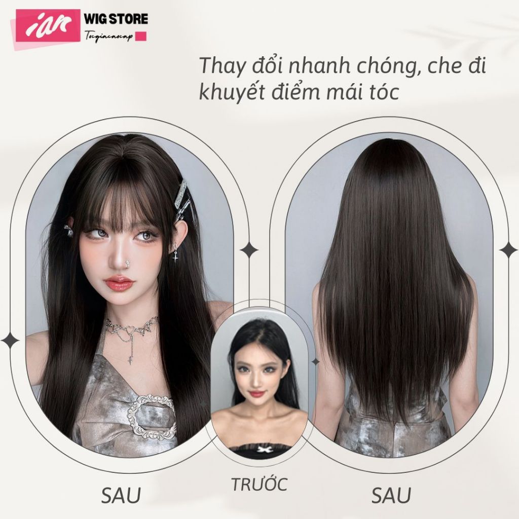 Tóc Giả Nguyên Đầu iAn Cao Cấp, Tóc Nguyên Đầu Chất Liệu Tơ Lụa Mờ Chịu NHiệt