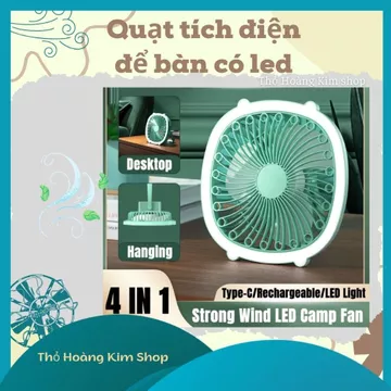 Quạt tích điện mini có đèn led, Quạt treo tích điện sạc USB, Quạt để bàn treo tường đa năng, Quạt tích điện văn phòng