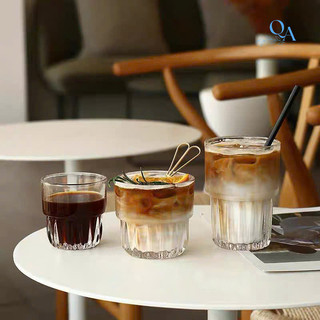 Ly thủy tinh 2 tầng đáy sọc chuyên dụng cho quán trà, cà phê, cocktail, decor trang trí cao cấp I1