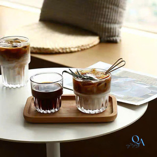 Ly thủy tinh 2 tầng đáy sọc chuyên dụng cho quán trà, cà phê, cocktail, decor trang trí cao cấp I1