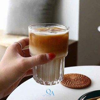 Ly thủy tinh 2 tầng đáy sọc chuyên dụng cho quán trà, cà phê, cocktail, decor trang trí cao cấp I1