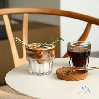 Ly thủy tinh 2 tầng đáy sọc chuyên dụng cho quán trà, cà phê, cocktail, decor trang trí cao cấp I1