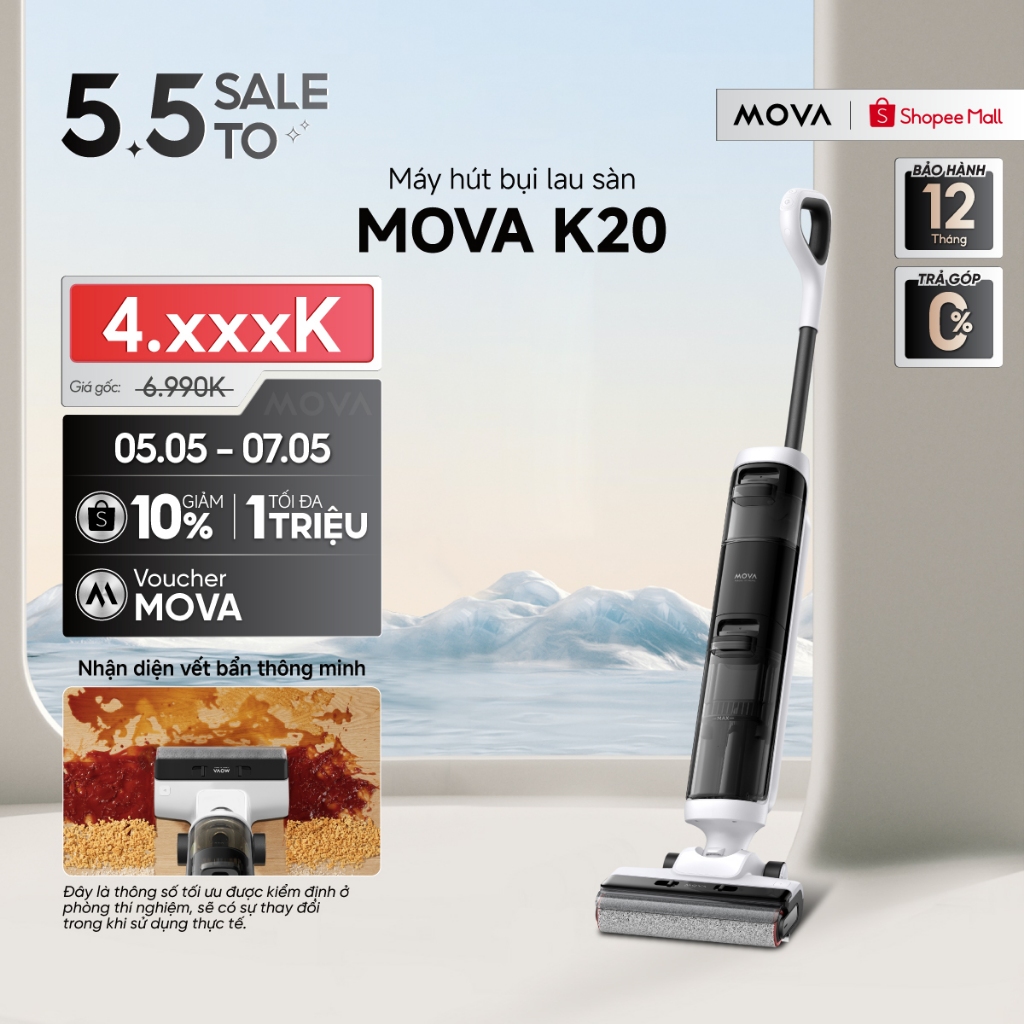 Ảnh Máy hút bụi lau nhà khô và ướt đa năng Mova K20/K20 Pro | Không dây | Lực hút 7000Pa- Hàng chính hãng - Bảo hành 12 thán 1