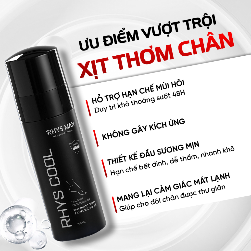 Ảnh Xịt khử mùi chân 48h RHYS MAN tinh dầu vỏ chanh kiểm soát mùi và ngăn mồ hôi chân Rhys Cool 100ml 1