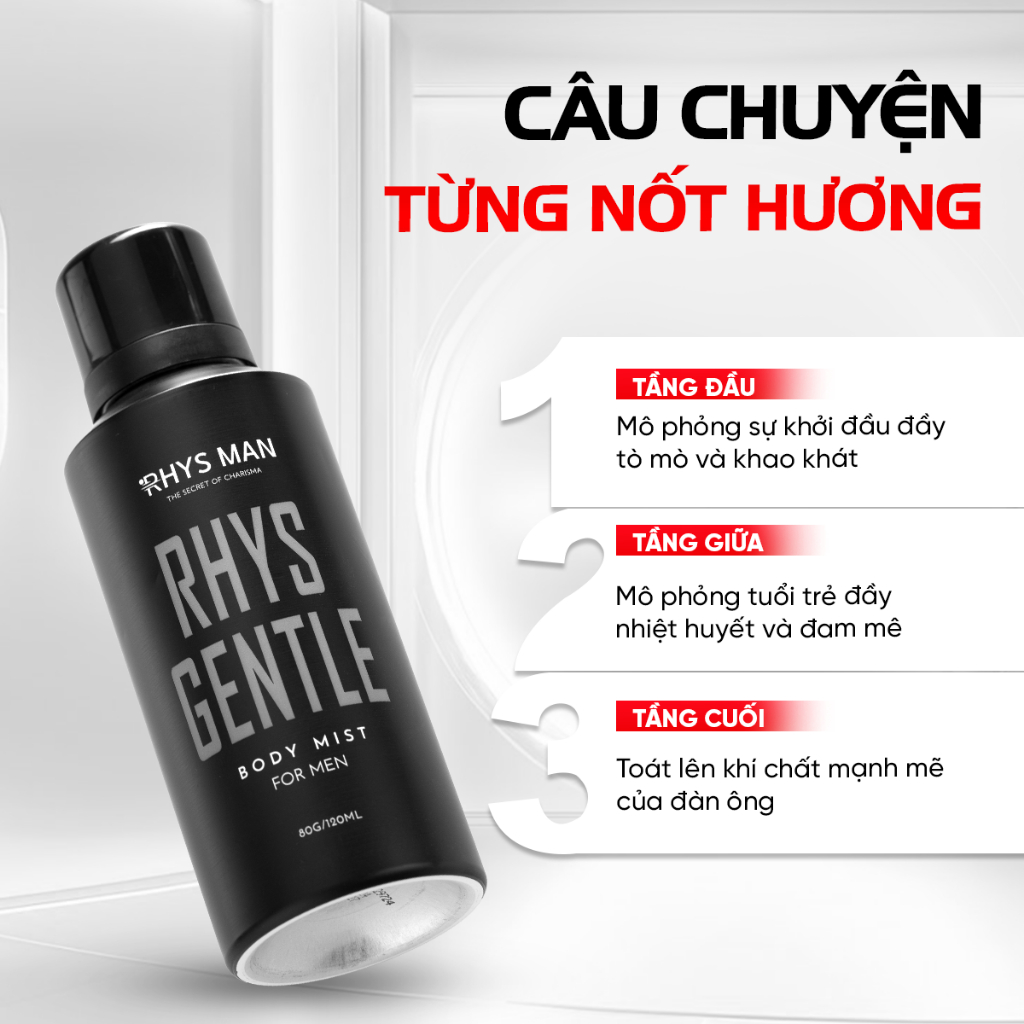 Ảnh Body mist nam RHYS MAN xịt thơm toàn thân phóng khoáng, lôi cuốn Rhys Gentle 120ml 4