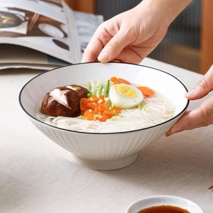 Tô sứ dáng nón sọc trắng viền đen ăn cơm, ăn phở Bát tô loe hình nón, Bát ăn phở, Bát tô mỳ