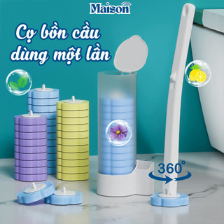 Bộ cọ vệ sinh MAISON dùng một lần xoay 360 độ thế hệ mới có đầu thay thế, cọ toilet gắn tường tiện lợi không cần khoan