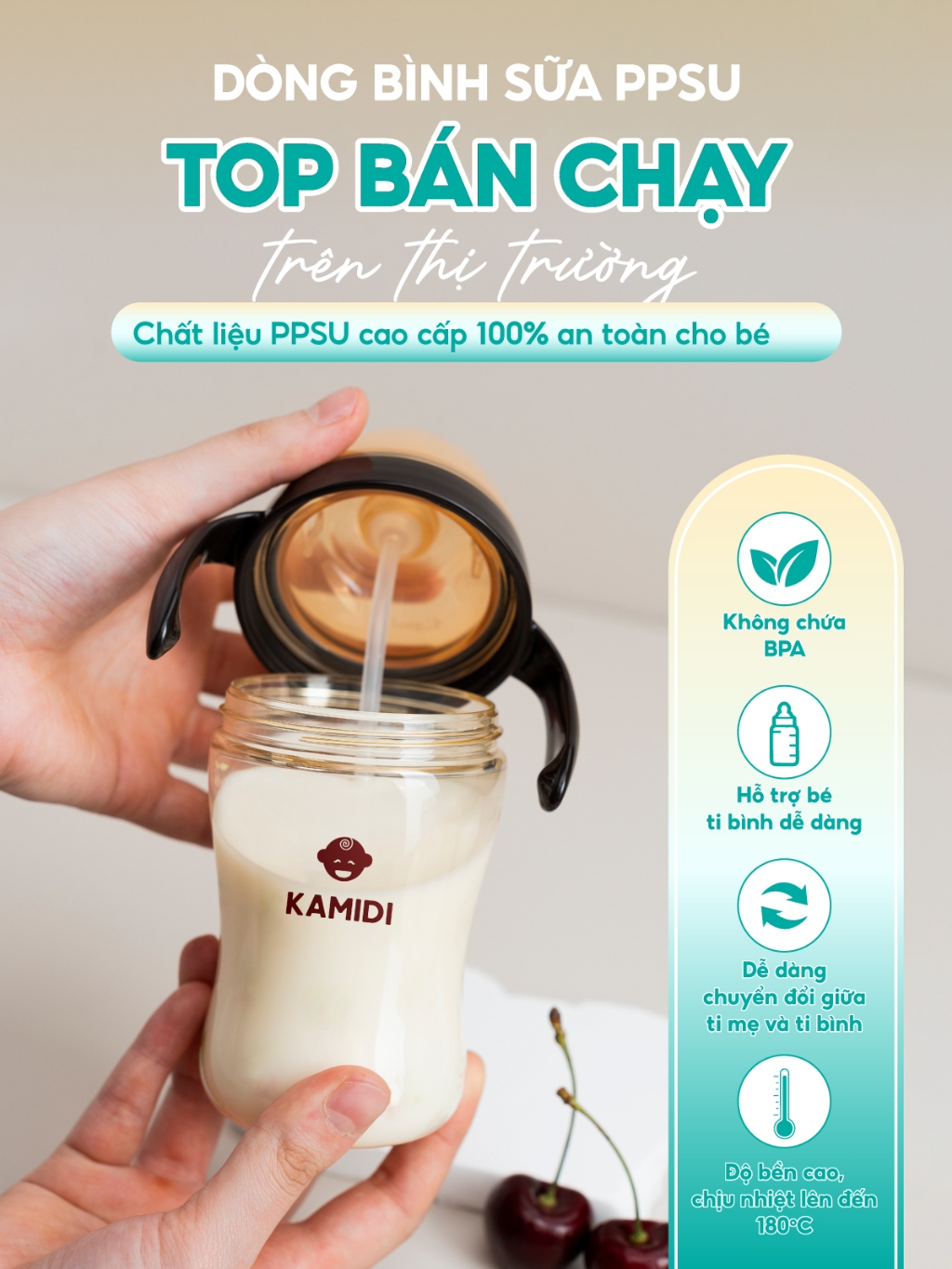 Ảnh Bình Sữa Kamidi Chất Liệu PPSU Cao Cấp An Toàn Cho Bé Sơ Sinh Chống Sặc Và Đầy Hơi Hiệu Quả Bé Ti Được Mọi Tư Thế 2