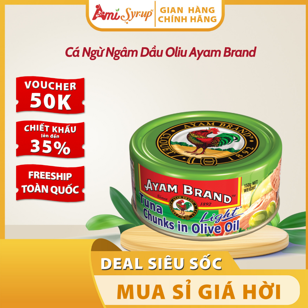 🐟Cá Ngừ Ngâm Dầu Oliu Ayam Brand 150g – Ngon Lành, Giàu Omega-3