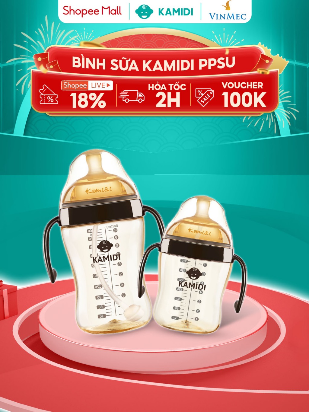 Ảnh Bình Sữa Kamidi Chất Liệu PPSU Cao Cấp An Toàn Cho Bé Sơ Sinh Chống Sặc Và Đầy Hơi Hiệu Quả Bé Ti Được Mọi Tư Thế 1