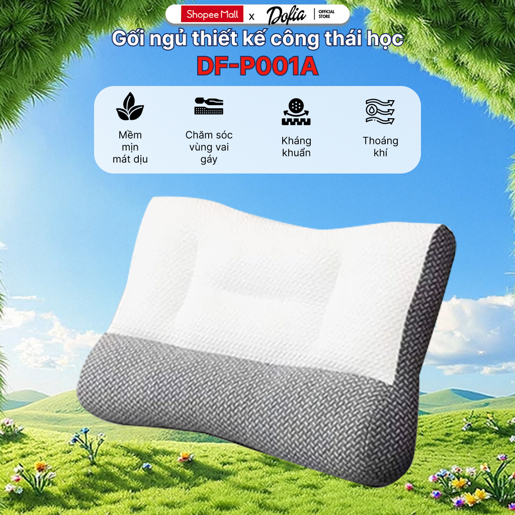Ảnh Gối công thái học Dofia chống đau mỏi cổ vai gáy Dofia sợi bông 3d êm ái DF-P001A 1