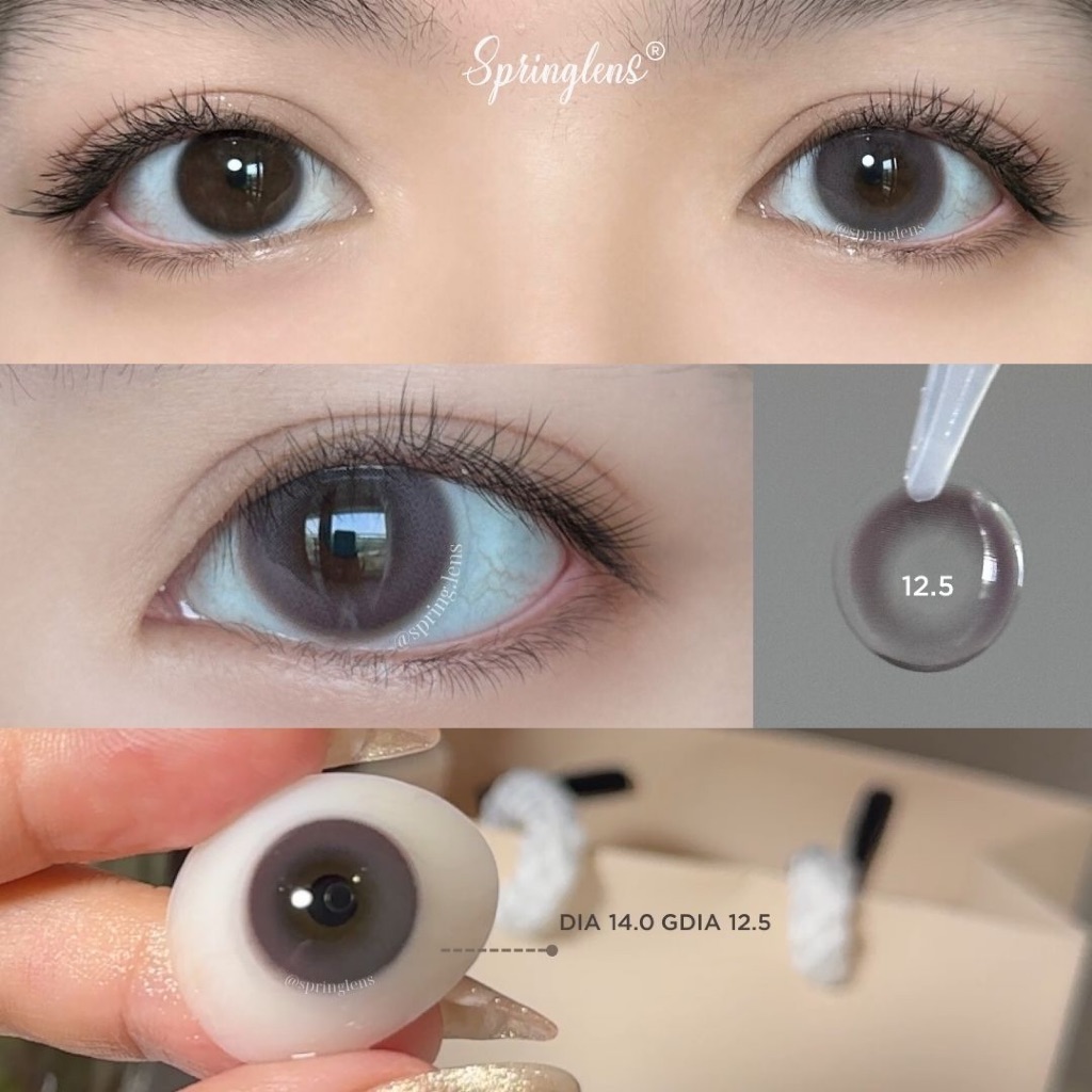 Kính áp tròng Milk Gray xám sữa hiệu ứng giọt nhẹ tự nhiên 1 tháng | Spring Lens