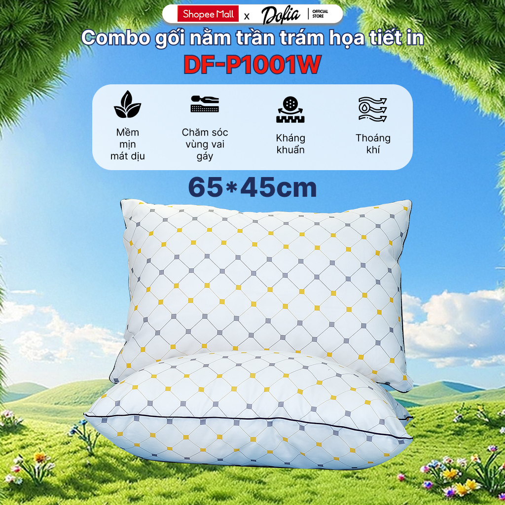 Ảnh Combo 2 Gối ngủ Dofia khách sạn 5 sao Hilton cao cấp in họa tiết sợi bông mềm mịn - Chính hãng 1