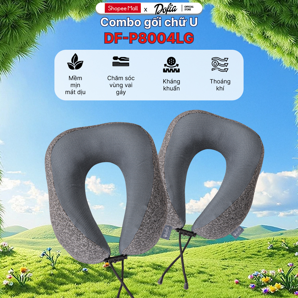 Ảnh Combo 2 Gối kê cổ Dofia chữ U cao su non vải sợi spandex cho êm ái và thoáng mát - Hàng chính hãng 1