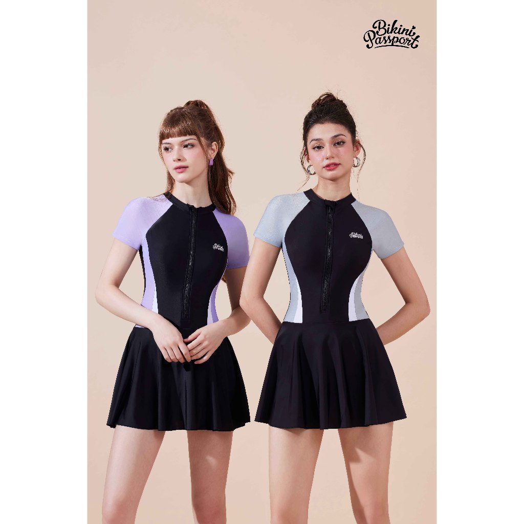 Ảnh Đồ bơi nữ BIKINI PASSPORT dạng váy tay ngắn có khóa & logo - màu Đen - BS1008_BL 4
