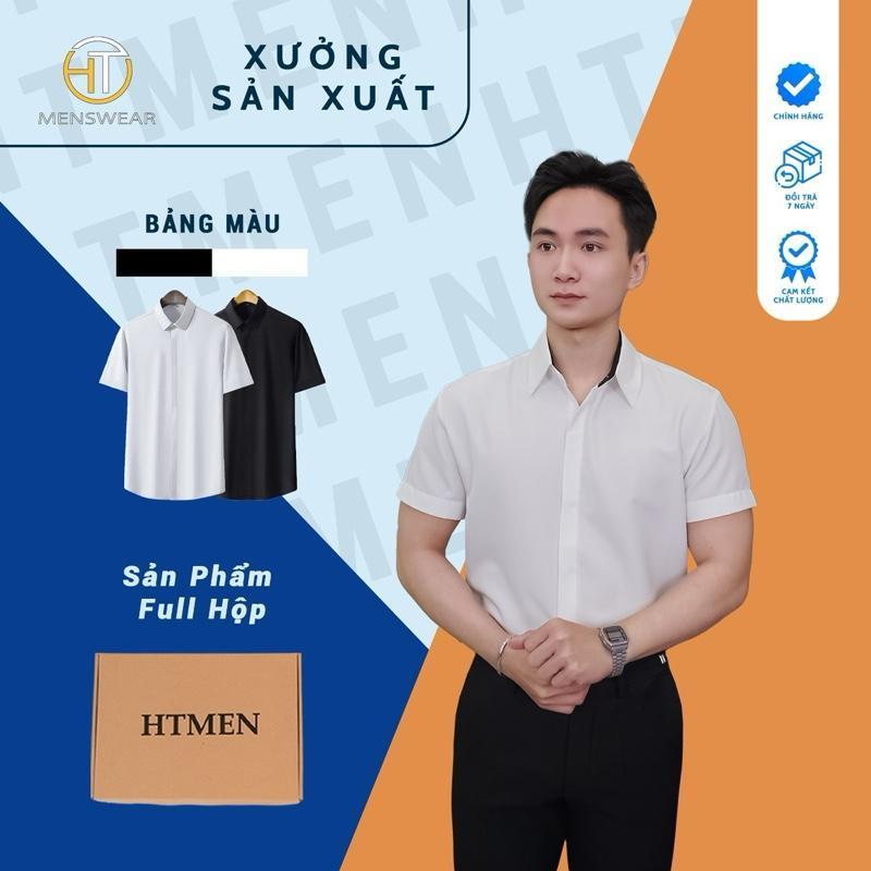 HTmen Áo Sơ Mi Nam Cộc Tay Lụa Mềm Chống Ố Vàng Full Hộp Sang Trọng Phong Cách Hiện Đại HTmen Menswear Shirt