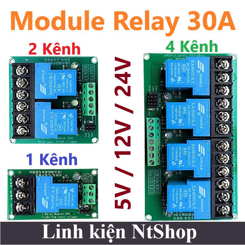 Module Relay 30A 5V / 12V / 24V 1 Kênh / 2 Kênh / 4 Kênh Điện áp tải ...