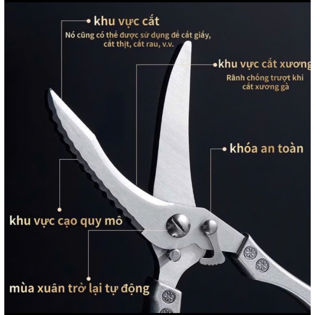 Kéo Cắt Gà Vịt Chuyên Dụng Kéo Cộng Lực Cắt Đồ Ăn Đa Năng Chất Liệu Thép Không Gỉ Hàng Đức Chắc Chắn Bền Bỉ
