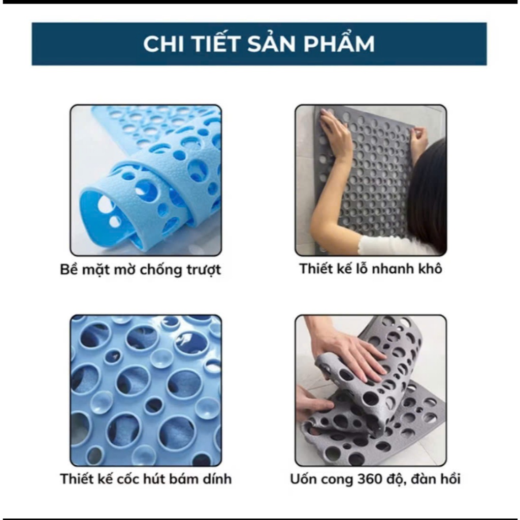 Thảm Nhà Tắm Chống Trơn Trượt, Bám hít tốt Chất Liệu Nhựa PVC