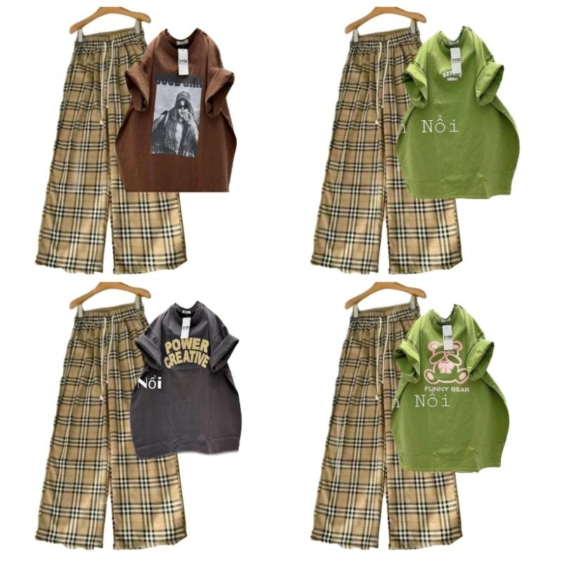 [ Rẻ Vô Địch ] Tổng Hợp Các Sét Bộ Quần Kẻ Caro Vàng  + Mix Kèm Áo Phông Form Rộng Tay Lỡ Unisex
