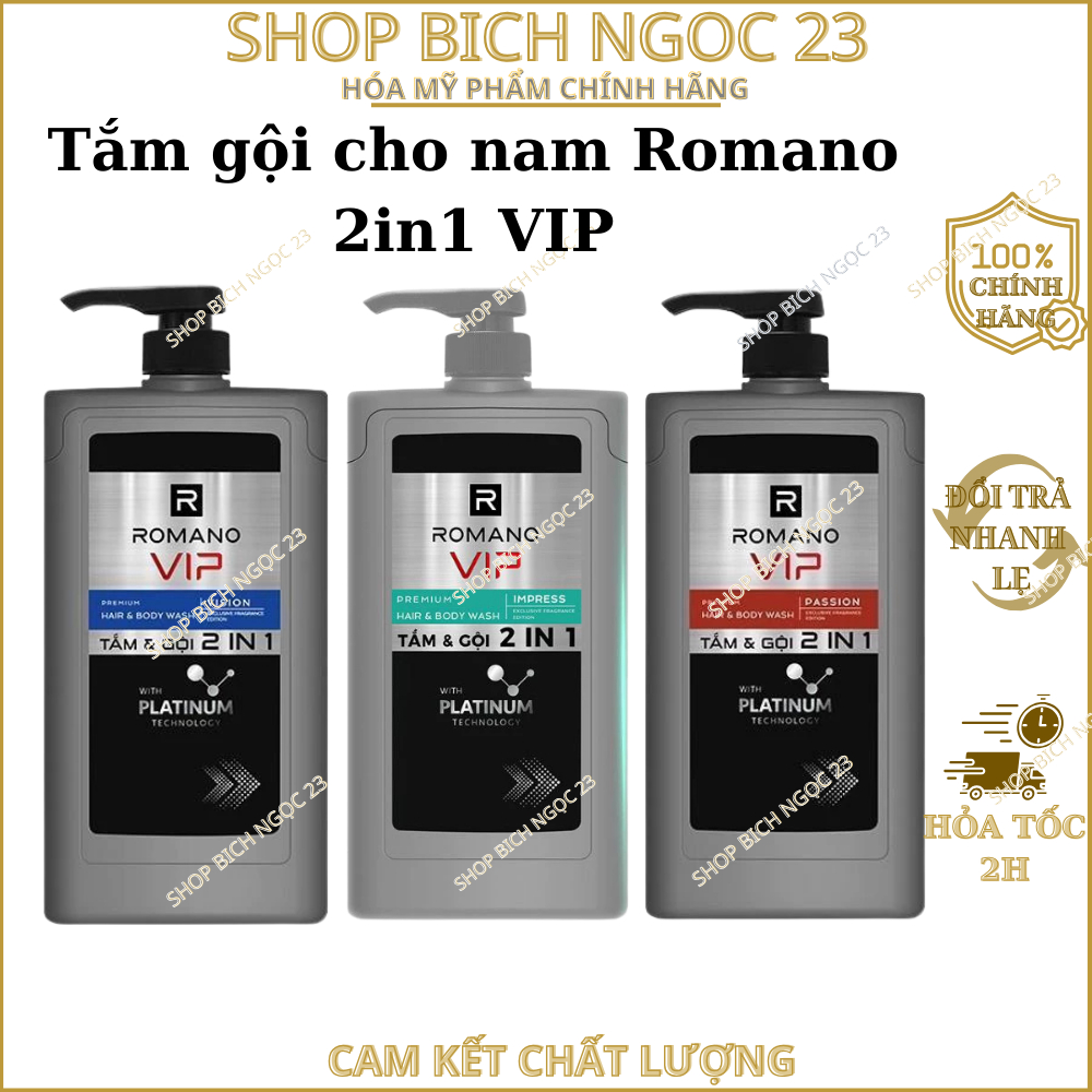 Tắm gội cho nam Romano 2in1 VIP Passion / Vision / Impress 650g