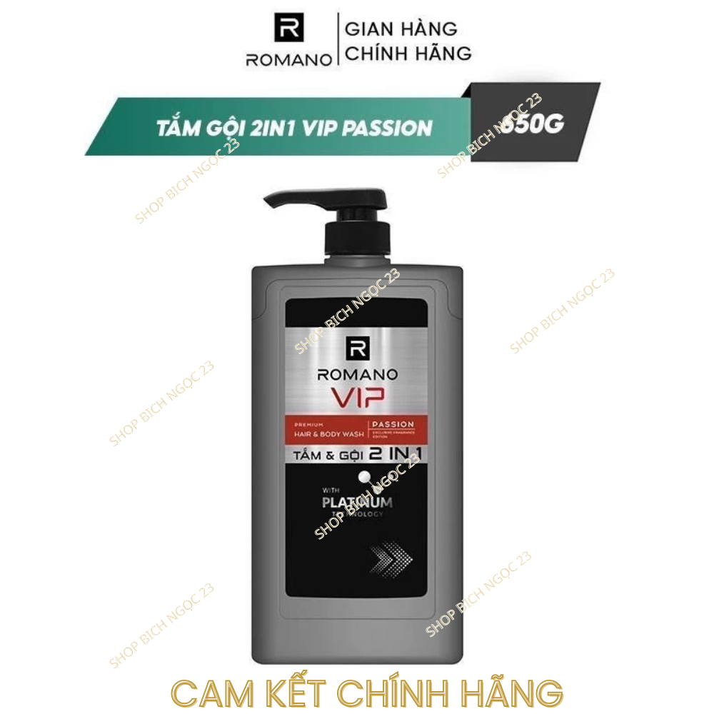 Tắm gội cho nam Romano 2in1 VIP Passion / Vision / Impress 650g