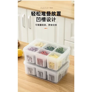 Hộp bảo quản tủ lạnh 6 lưới,hộp bảo quản thực phẩm trái cây có lưới lọc thoát nước