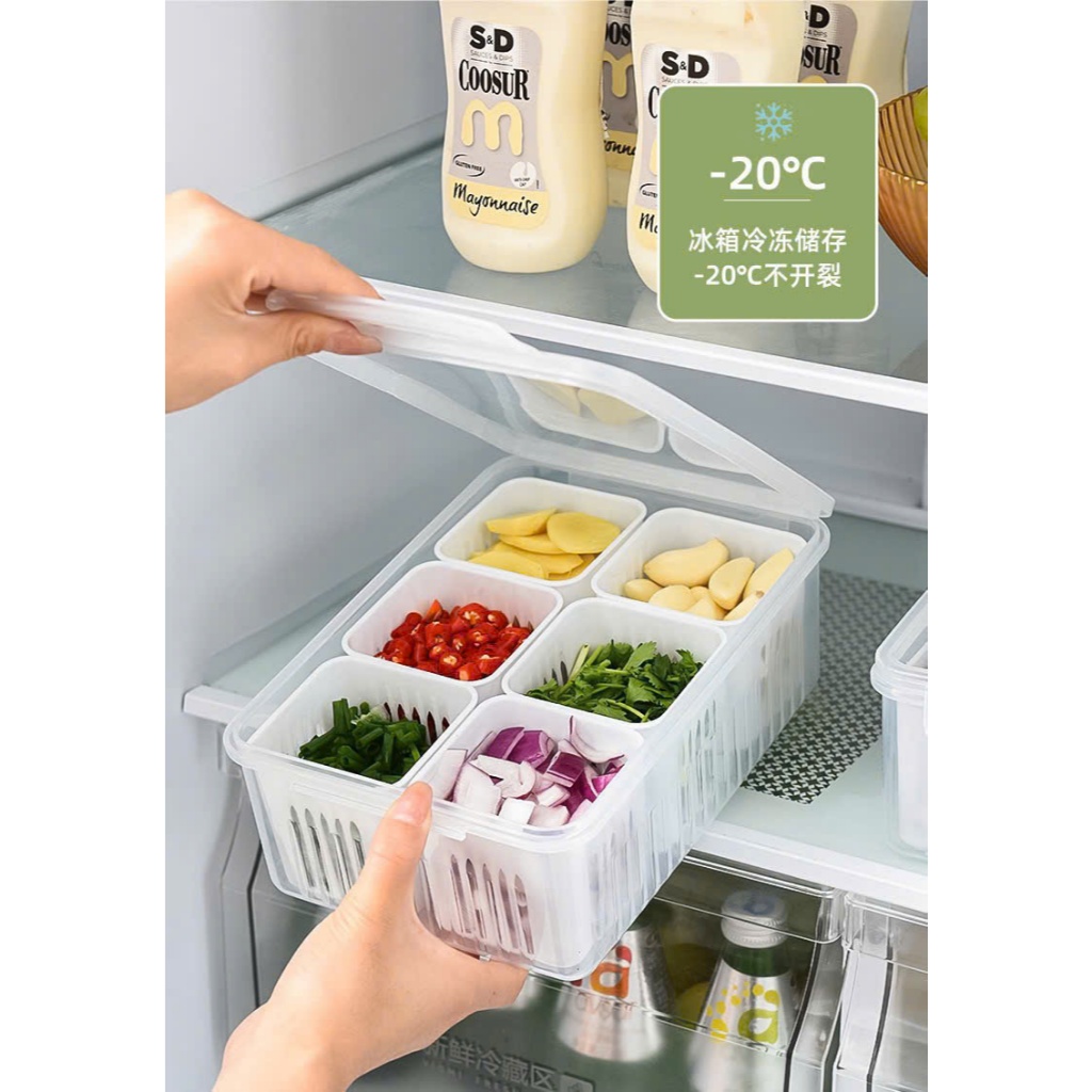 Hộp bảo quản tủ lạnh 6 lưới,hộp bảo quản thực phẩm trái cây có lưới lọc thoát nước