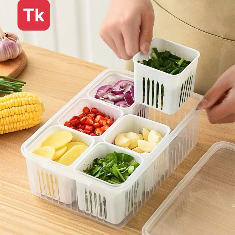 Hộp bảo quản tủ lạnh 6 lưới,hộp bảo quản thực phẩm trái cây có lưới lọc thoát nước